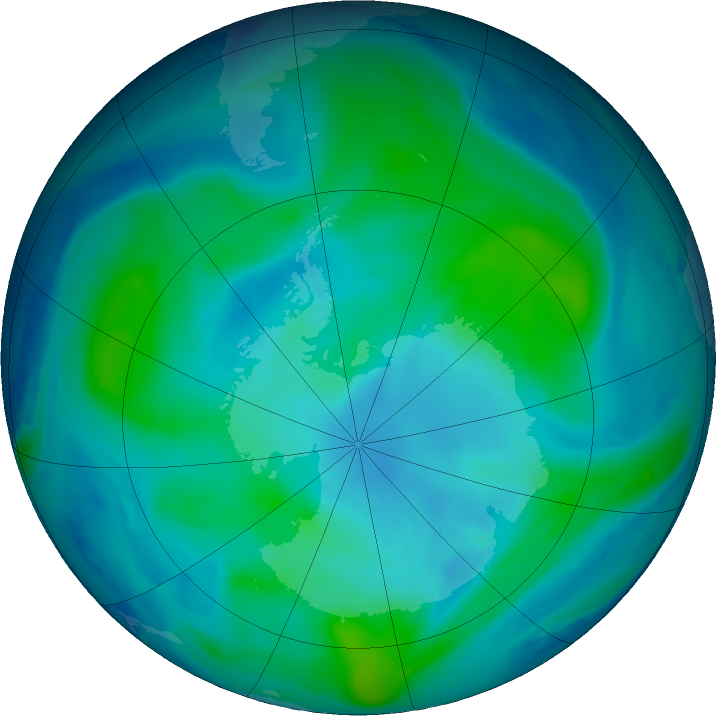 Antarctic ozone map for 13 February 2018